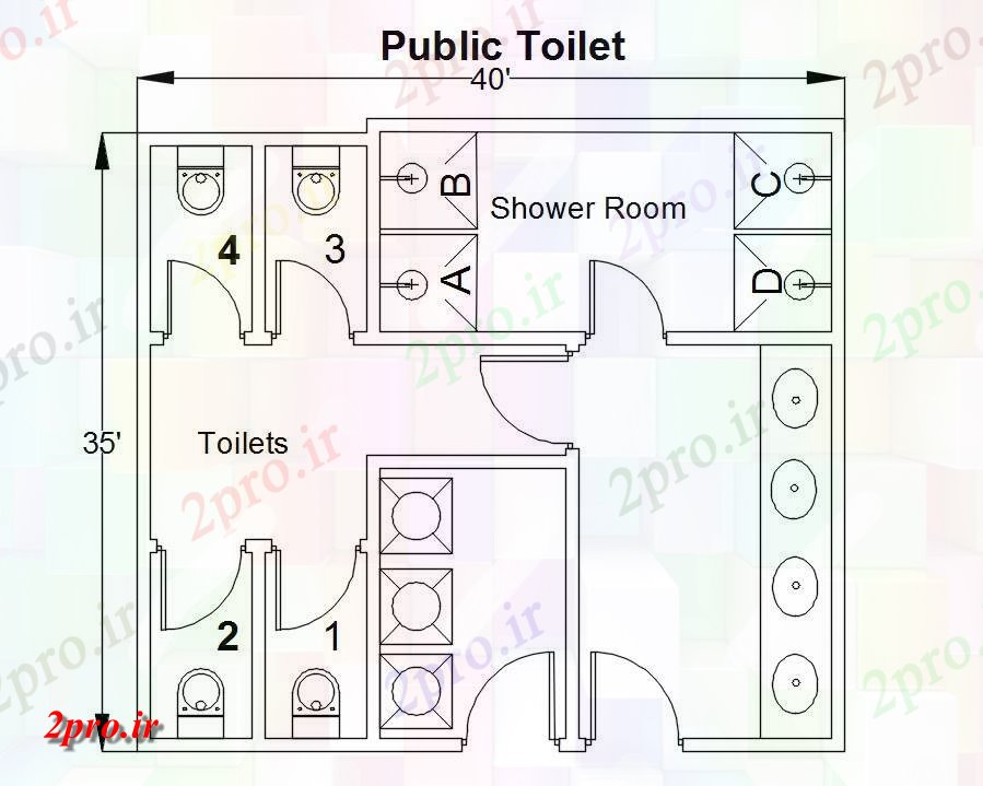 دانلود نقشه بلوک حمام و توالتتوالت عمومی   (کد49162)