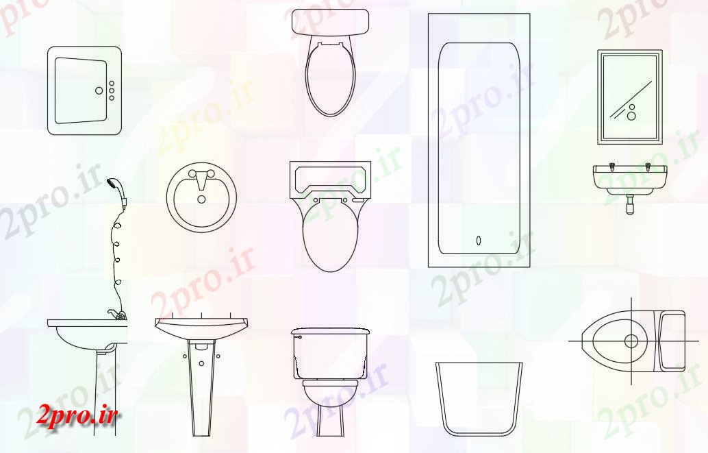 دانلود نقشه تجهیزات بهداشتی حمام بهداشتی  بلوک  نشیمن  (کد49167)