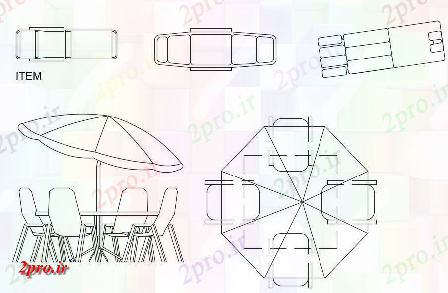 دانلود نقشه بلوک مبلمان    از بلوک چتر رستوران با طراحی صندلی   (کد49178)