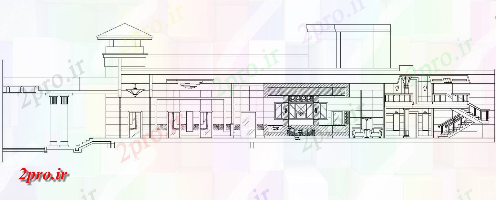دانلود نقشه پلان مقطعی   نشیمن  از ساختمان ویلا طراحی نما فوق العاده    دو بعدی   (کد49226)