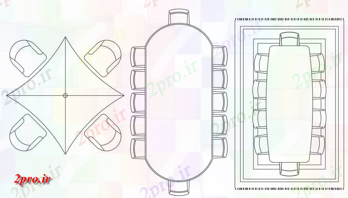 دانلود نقشه بلوک مبلمان سه نوع مختلف از رستوران ناهار خوری طراحی نما بلوک جدول،   (کد49233)