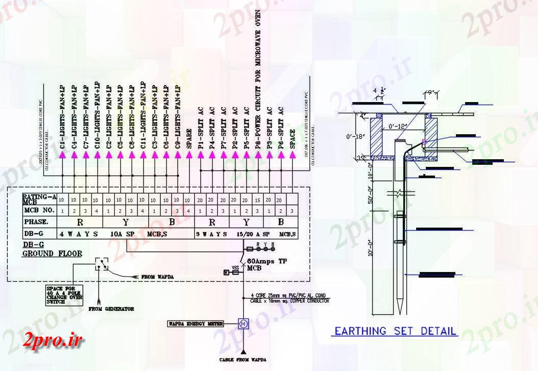 دانلود نقشه برق کشی ، اتصالات جرندنج مجموعه طراحی با نمودار   (کد49278)