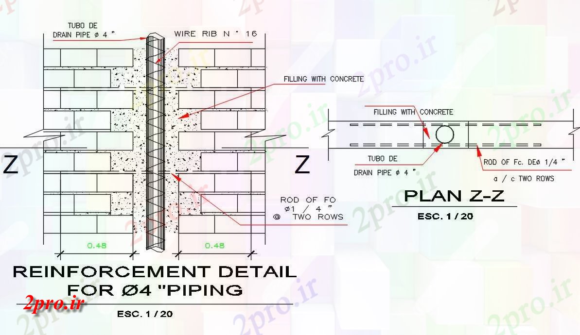 دانلود نقشه جزئیات لوله کشی لوله کشی اتصالات در دیوار بخش نشیمن   (کد49327)
