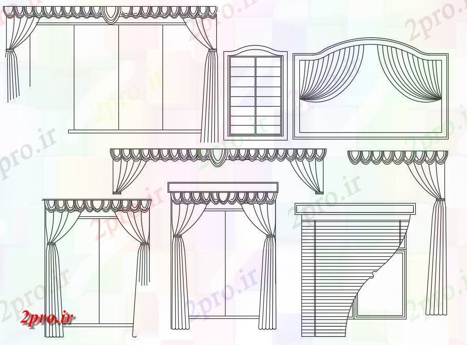 دانلود نقشه بلوک مبلمان پرده  نمای طراحی   (کد49577)