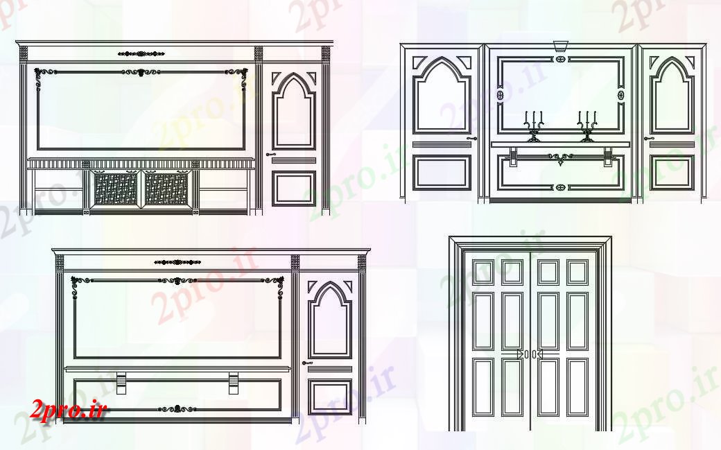 دانلود نقشه بلوک مبلمان دیوار واحد چوبی    (کد49642)