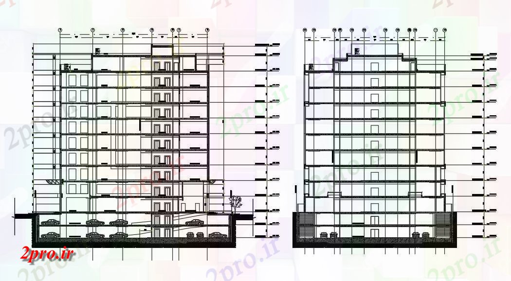 دانلود نقشه پلان مقطعی معماری G + 9 ساختمان اداری بخش جزئیات  اتوکد در دسترس     (کد49824)