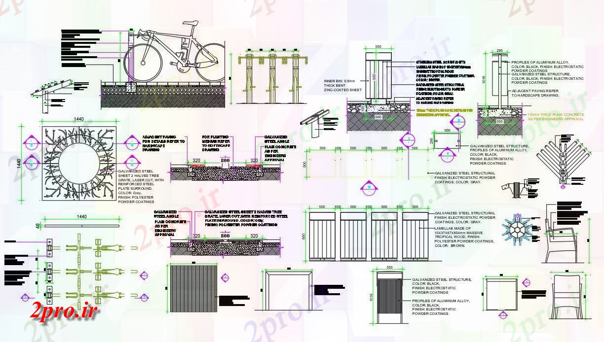دانلود نقشه طراحی جزئیات ساختار  و بخش جزئیات پارکینگ چرخه       (کد50012)