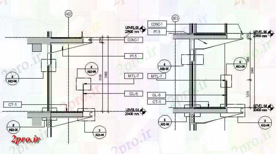 دانلود نقشه پلان مقطعی بخش سیستم نما جزئیات از درب سمت   اتوکد   دو بعدی          (کد50132)