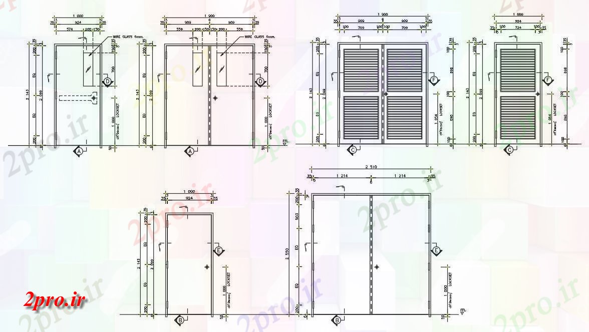دانلود نقشه جزئیات طراحی در و پنجره  درب های فلزی  بلوک نشیمن  (کد50159)