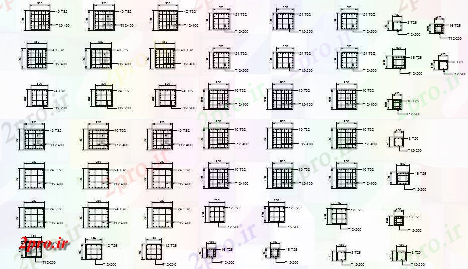 دانلود نقشه پلان مقطعی  دو بعدی  ستون سازه تقویت می کند   به صورت  (کد50171)