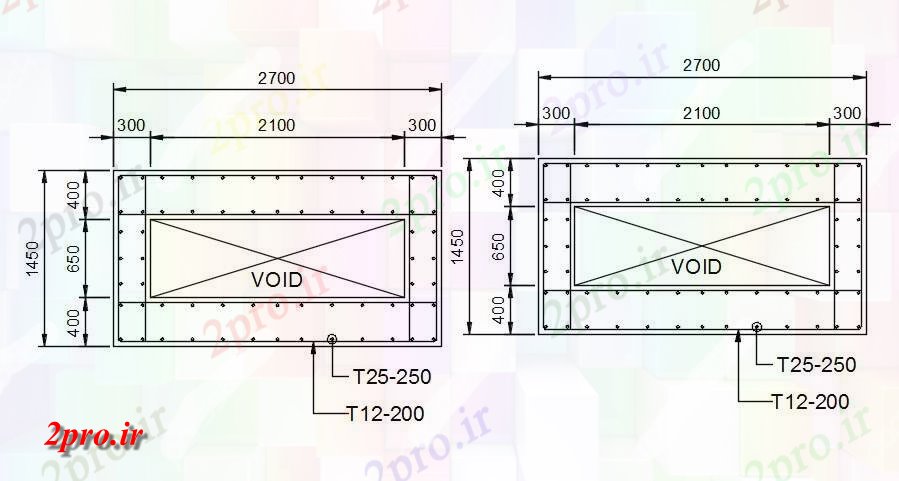 دانلود نقشه پلان مقطعی mm X1450mm مستطیلی جزئیات فولاد فولاد تقویت    دو بعدی         (کد50177)