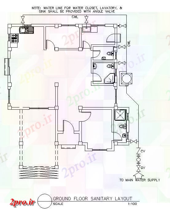 دانلود نقشه پلان مقطعی طبقه همکف بهداشتی جزئیات بخش طرحی از خانه اتوکد  رسم  provide  دو بعدی     (کد50243)