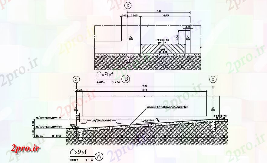 دانلود نقشه پلان مقطعی بخش معمولی از سطح شیب دار را با اطلاعات کفپوش بتن   دو بعدی        دو بعدی    (کد50253)