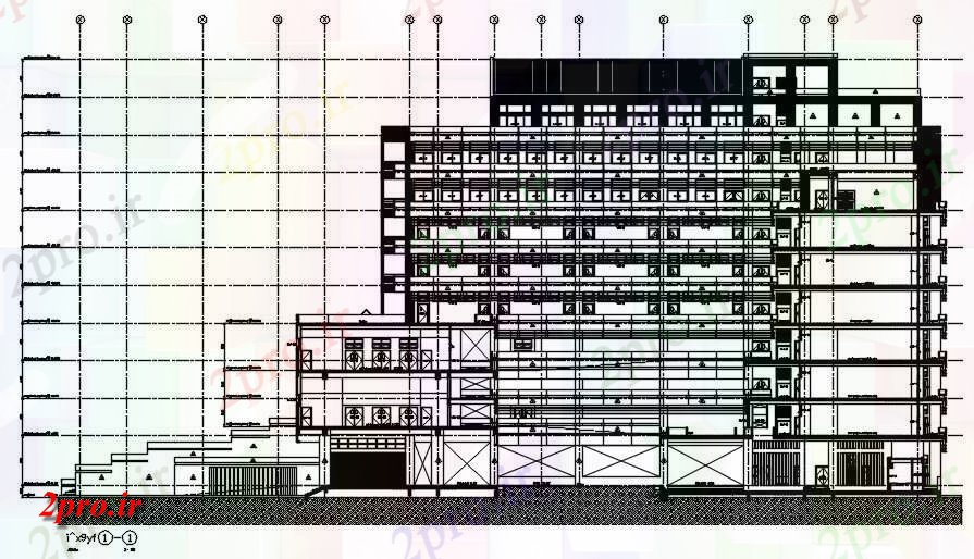 دانلود نقشه پلان مقطعی G + 9 نما ساختمان تجاری و جزئیات بخش های معمول  اتوکد   طراحی  دو بعدی      (کد50299)
