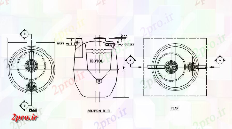 دانلود نقشه پلان مقطعی Biotol جزئیات بخش دستگاه طرحی  اتوکد    طراحی  دو بعدی    (کد50315)