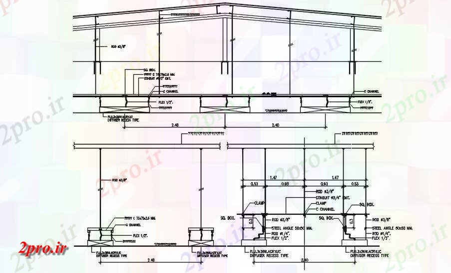 دانلود نقشه پلان مقطعی سقف از فلز جزئیات بخش از فولاد  اتوکد دو بعدی    طراحی  دو بعدی     می شود (کد50325)