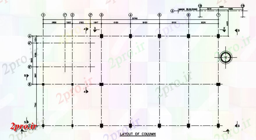 دانلود نقشه ساختمان اداری - تجاری - صنعتی ستون طرحی چیدمان  طراحی  (کد50471)