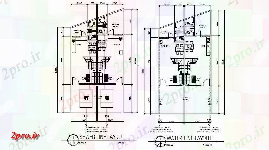 دانلود نقشه جزئیات لوله کشی فاضلاب و خط آب طرحی از جزئیات طرحی خانه    اتوکد دو بعدی         رسم (کد50530)