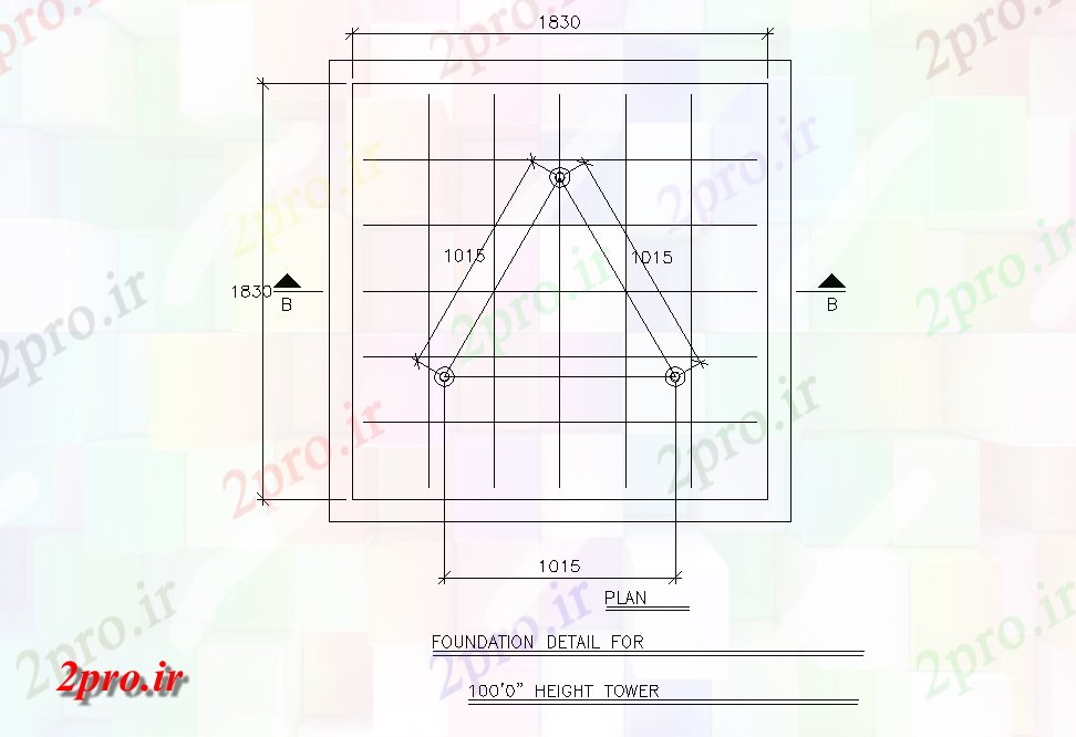 دانلود نقشه جزئیات ساخت و ساز  از جزئیات بنیاد 100ftTower   Auot  (کد50572)