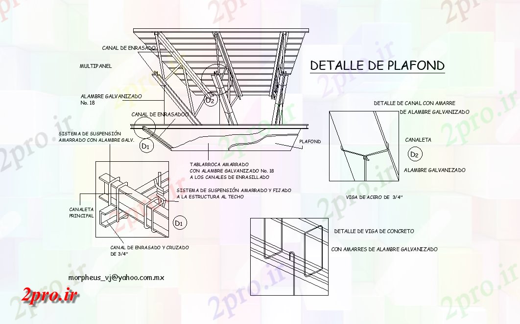 دانلود نقشه طراحی جزئیات ساختار Detalle د plafon  در قالب دو بعدی  اتوکد  طراحی         (کد50593)