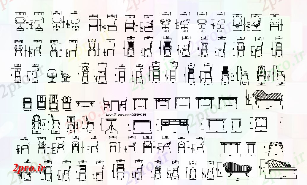 دانلود نقشه انواع مختلف و اندازه صندلی               (کد50598)