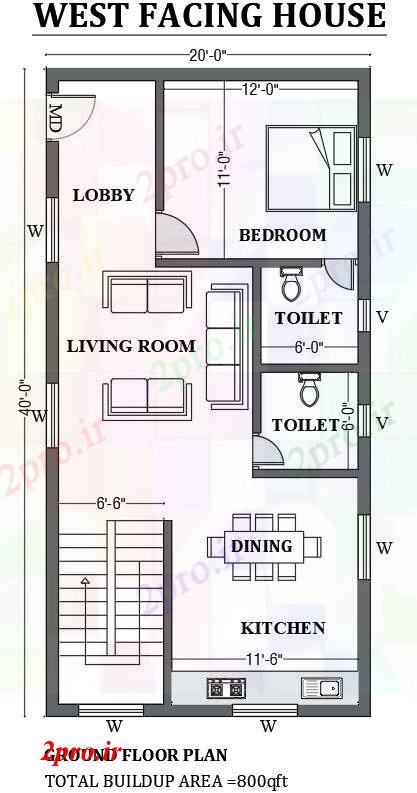 دانلود نقشه مسکونی  ، ویلایی ، آپارتمان  غرب در مواجهه با طراحی خانه 20'x40 به عنوان در هر Vastu Shastra هستند   طراحی  اتوکد     (کد50684)