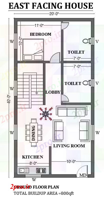 دانلود نقشه مسکونی  ، ویلایی ، آپارتمان  x40 ' شرق مواجه طراحی خانه به عنوان در هر Vastu Shastra هستند   (کد50685)