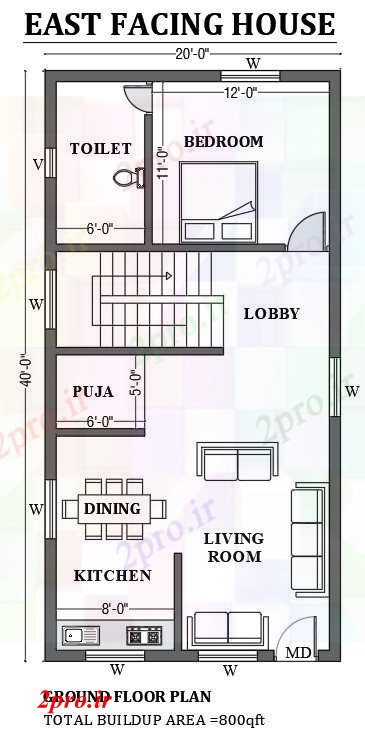 دانلود نقشه مسکونی  ، ویلایی ، آپارتمان  x40     شرق مواجه طرحی خانه به عنوان در هر Vastu Shastra هستند   طراحی  اتوکد     (کد50691)