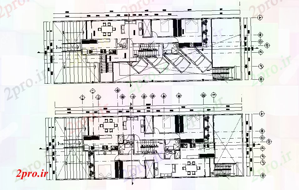 دانلود نقشه مسکونی  ، ویلایی ، آپارتمان  طرحی ساختمان آپارتمان   30x10m  اتوکد  رسم model  (کد50697)