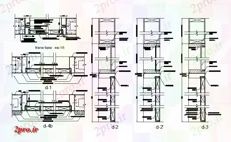 دانلود نقشه جزئیات طراحی در و پنجره  قاب چوبی برای جزئیات ساختار     اتوکد    (کد50710)