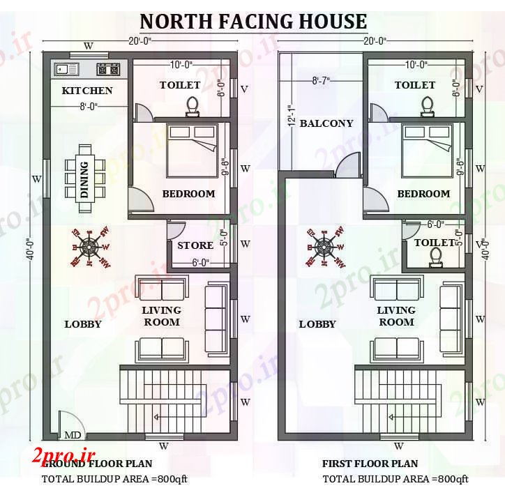 دانلود نقشه مسکونی  ، ویلایی ، آپارتمان  x40 ' شمالی طراحی خانه به عنوان در هر Vastu Shastra هستند     اتوکد     (کد50727)