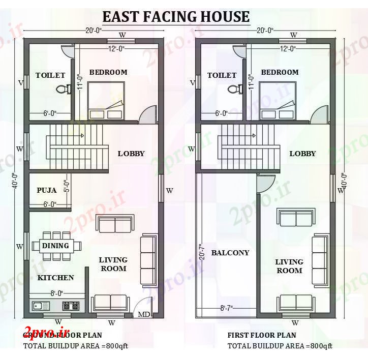 دانلود نقشه مسکونی  ، ویلایی ، آپارتمان  x40     شرق مواجه طرحی خانه به عنوان در هر Vastu Shastra هستند   طراحی  دو بعدی  اتوکد     (کد50736)