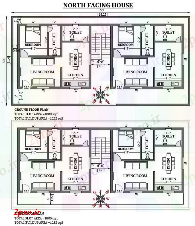 دانلود نقشه مسکونی  ، ویلایی ، آپارتمان  X30 ' از کم افزایش طرحی ساختمان مسکونی به عنوان در هر Vastu Shastra هستند   طراحی  دو بعدی  اتوکد     (کد50738)