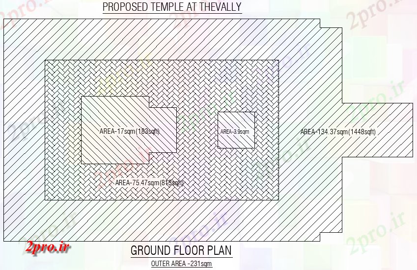 دانلود نقشه کلیسا - معبد - مکان مذهبی پیشنهاد معبد طبقه همکف طرحی  (کد50754)