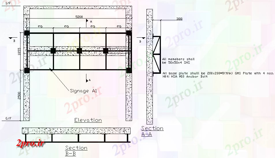 دانلود نقشه جزئیات ساخت و ساز فولاد زمینهسازی با RCC دیوار بخش  (کد50756)