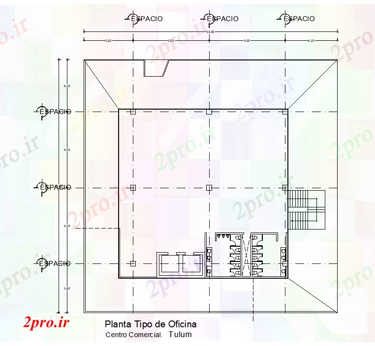 دانلود نقشه ساختمان اداری - تجاری - صنعتی X30 پا دفتر طرحی طبقه  (کد50781)