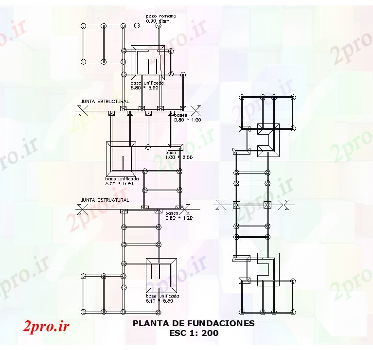 دانلود نقشه جزئیات ستون آپارتمان   طرحی بنیاد ساختمان  (کد50820)
