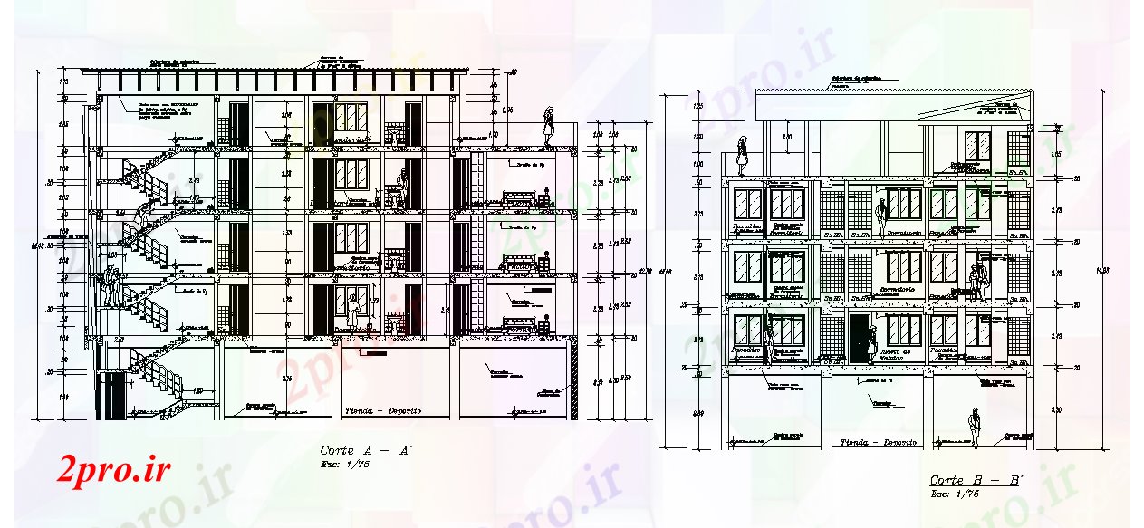 دانلود نقشه هتل - رستوران - اقامتگاه   بخش از 13x20m طرحی هتل های معماری     (کد50828)