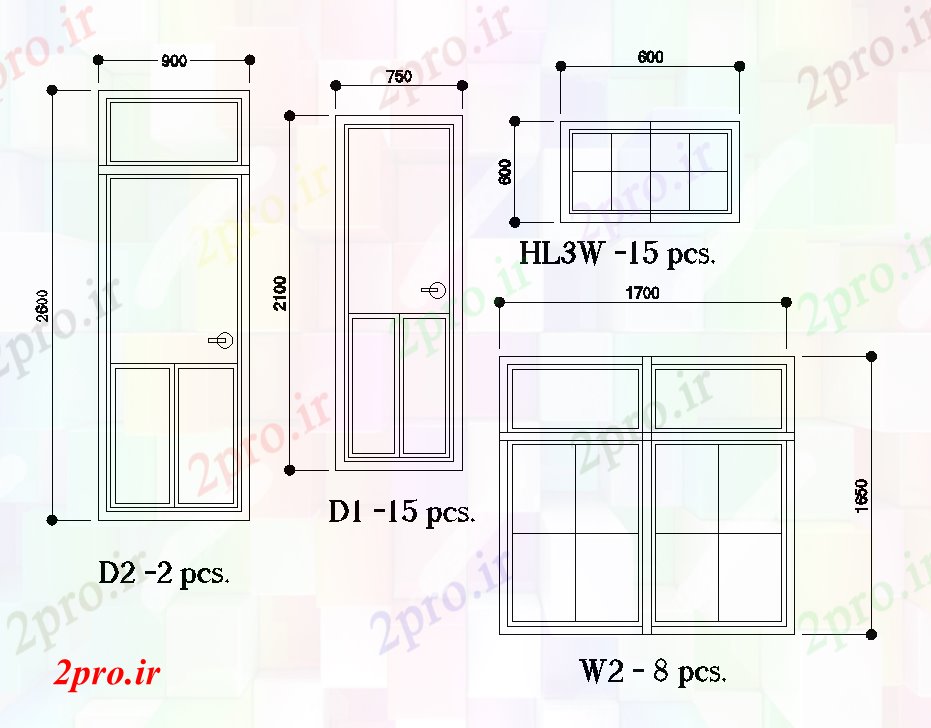 دانلود نقشه جزئیات طراحی در و پنجره  درب و پنجره انواع   (کد50910)