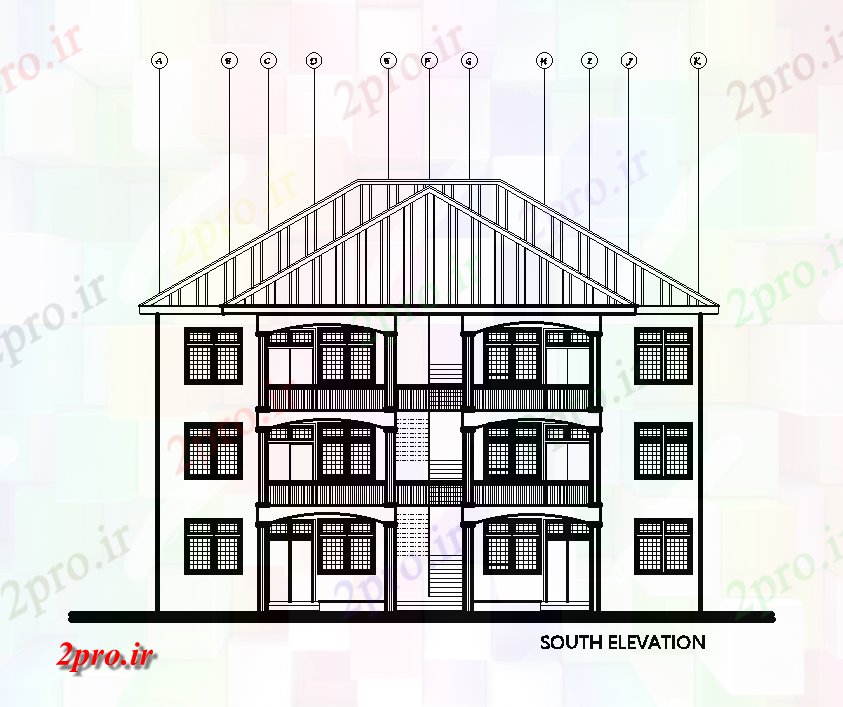 دانلود نقشه مسکونی  ، ویلایی ، آپارتمان  نما جنوبی از طرحی خانه 18x15m ساز ساختمان های مسکونی   (کد50911)