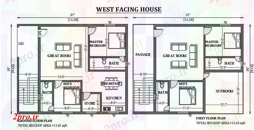 دانلود نقشه مسکونی  ، ویلایی ، آپارتمان  غرب در مواجهه با خانه طراحی 37'x30 به عنوان در هر Vastu Shastra هستند   طراحی  اتوکد     (کد50916)