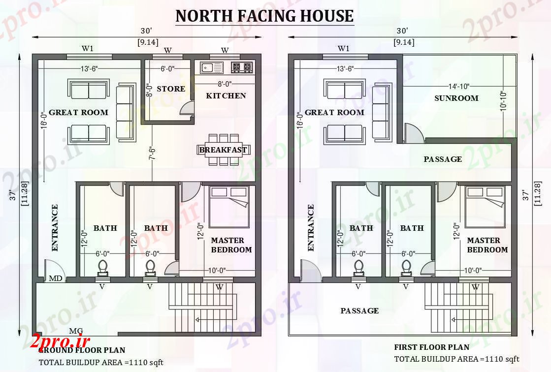 دانلود نقشه مسکونی  ، ویلایی ، آپارتمان  x37، شمالی خانه طراحی به عنوان در هر Vastu Shastra هستند   طراحی  دو بعدی  اتوکد     (کد50917)