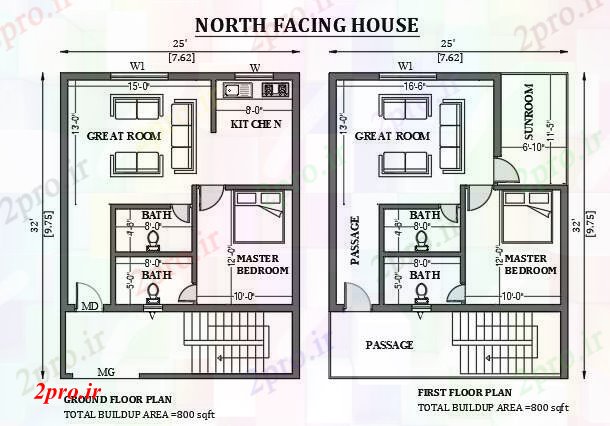 دانلود نقشه مسکونی  ، ویلایی ، آپارتمان  x32، شمالی خانه طراحی به عنوان در هر Vastu Shastra هستند   طراحی  دو بعدی  اتوکد     (کد50919)