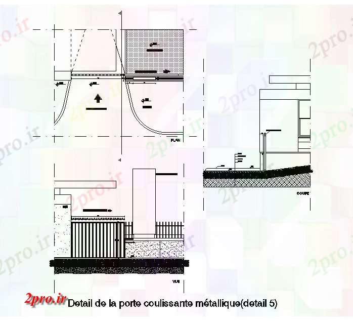 دانلود نقشه جزئیات ساخت و ساز فلزی درب کشویی طرحی و نما Design  (کد50926)