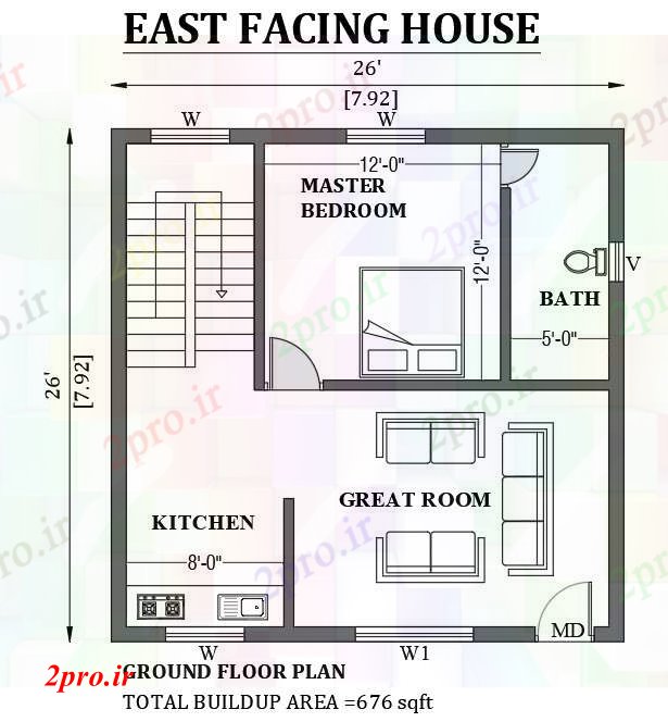 دانلود نقشه مسکونی  ، ویلایی ، آپارتمان  x26     شرق مواجه خانه طراحی به عنوان در هر Vastu Shastra هستند   دو بعدی  خودرو    طراحی    (کد50946)