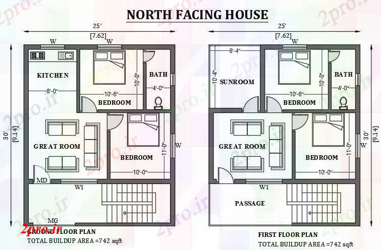 دانلود نقشه مسکونی  ، ویلایی ، آپارتمان  مواجه طرحی خانه شمالی 25'x30 به عنوان در هر Vastu Shastra هستند  طراحی     دو بعدی  خودرو    (کد50949)