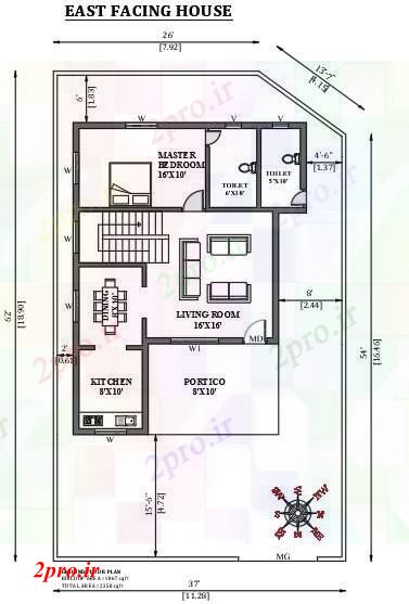 دانلود نقشه مسکونی  ، ویلایی ، آپارتمان  x62     شرق مواجه خانه طراحی به عنوان در هر Vastu Shastra هستند   دو بعدی  خودرو    طراحی    (کد50951)