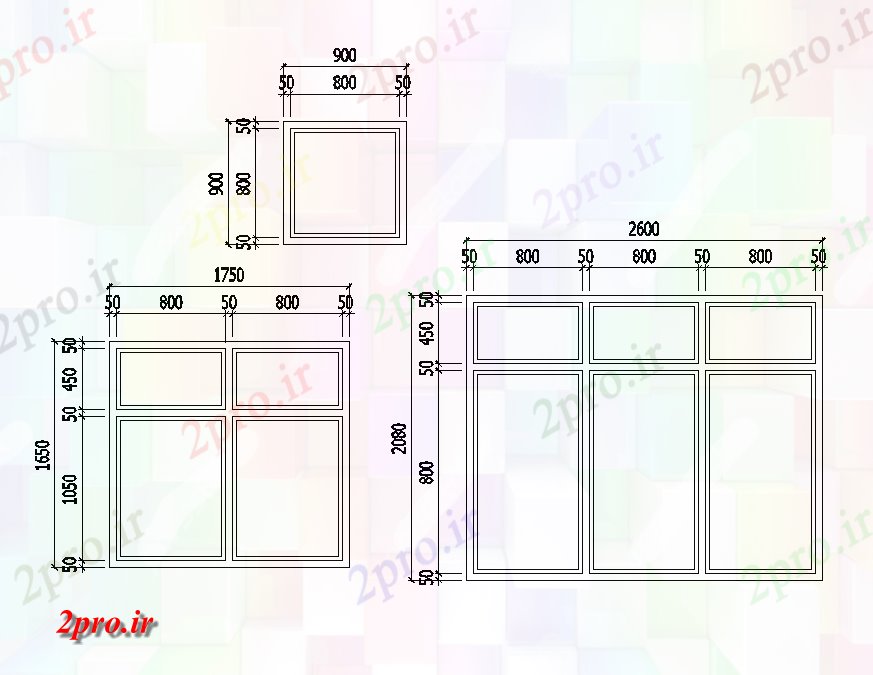 دانلود نقشه جزئیات طراحی در و پنجره  جزئیات ویندوز از طرحی ساختمان مسکونی 18x18m   (کد50961)