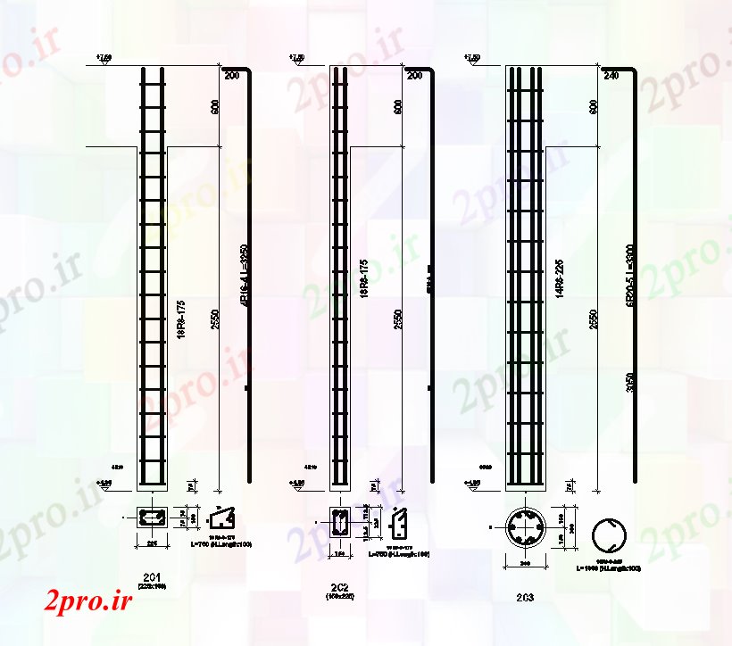 دانلود نقشه مسکونی  ، ویلایی ، آپارتمان  C1، C2 و C3 جزئیات ستون برای طرحی آپارتمان   23x14m   (کد50983)