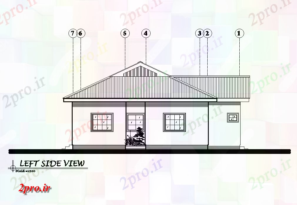 دانلود نقشه مسکونی  ، ویلایی ، آپارتمان  نما سمت چپ 17x14m زمین طرحی خانه طبقه   (کد50989)